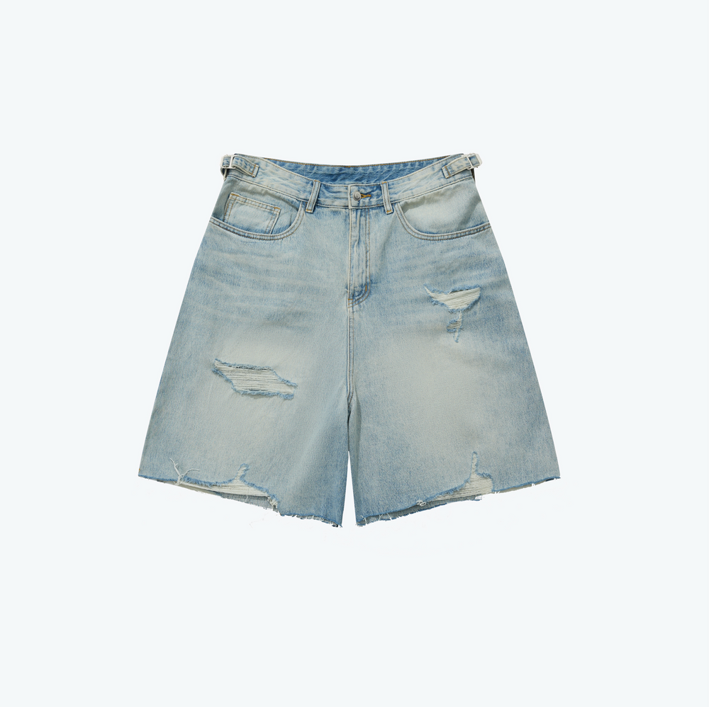 Destoryed Denim Shorts Blue【M24-04BL】