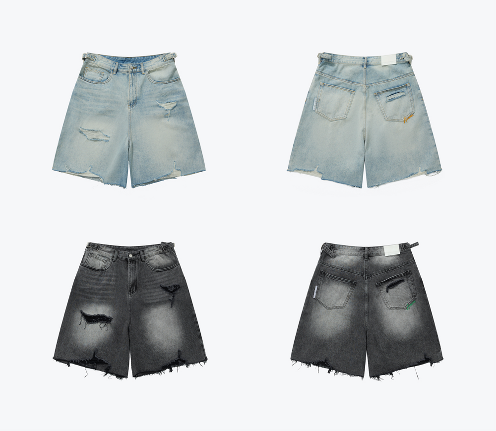 
                  
                    Destoryed Denim Shorts Black【M24-04BK】
                  
                