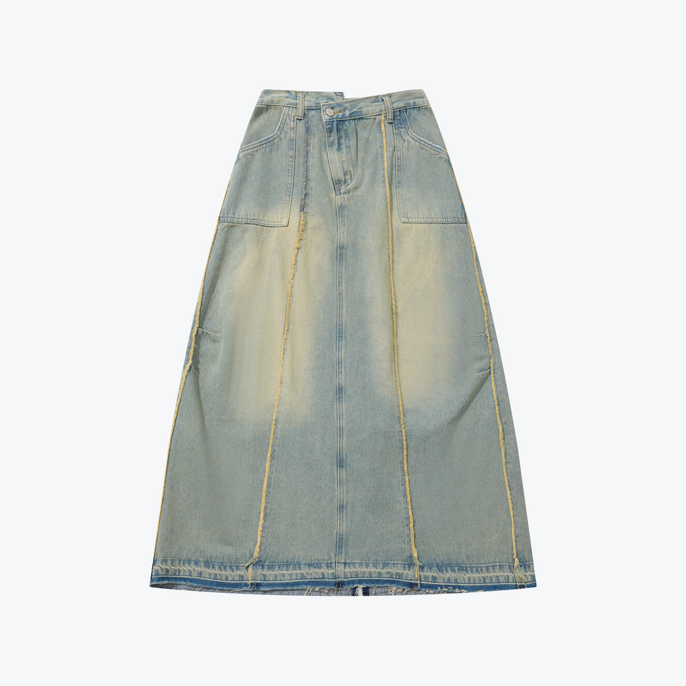 Damage Denim Full Skirts Light Indigo【L24-35IN】