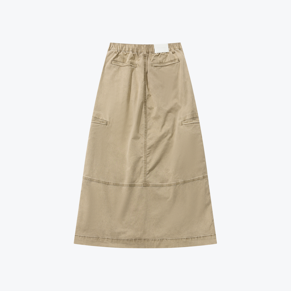 Washed Side Piping Full Skirt Khaki【L24-15KA】
