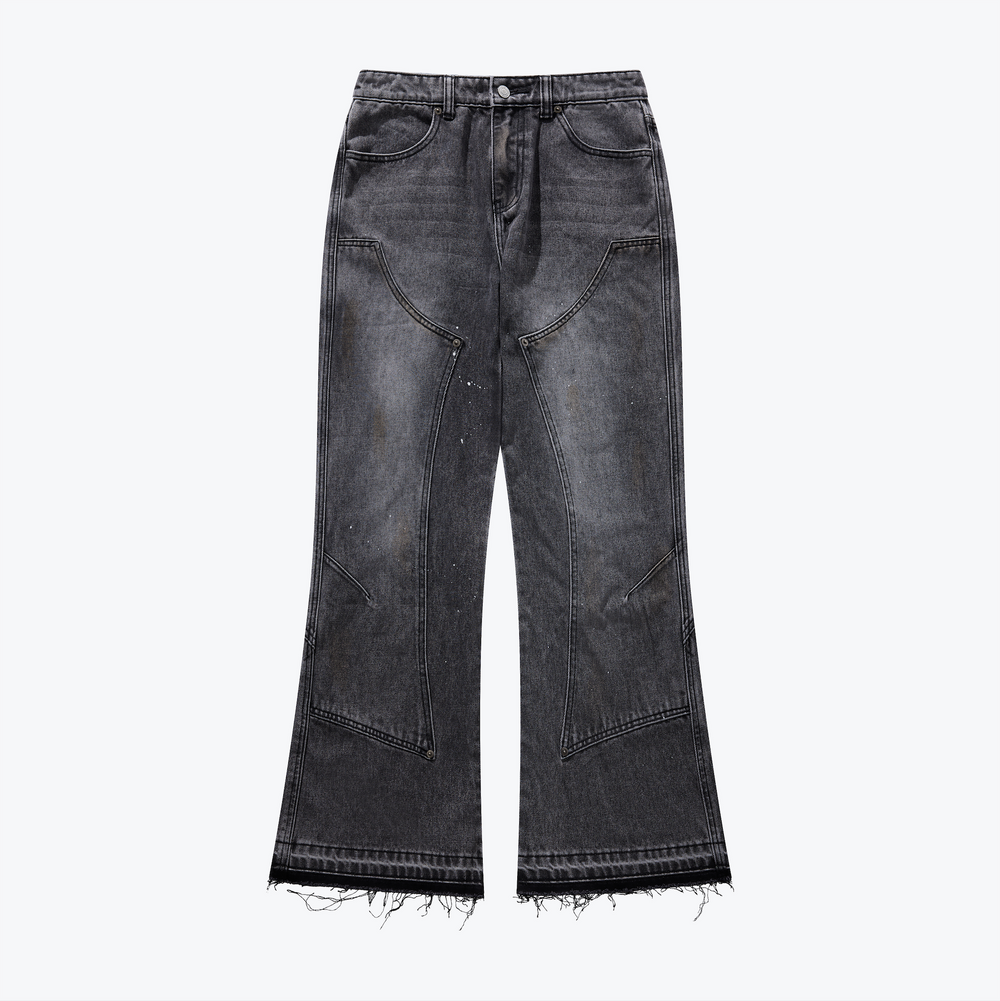 UNISEX Double Knee Bootcut And Flare Jeans Dark Grey【L24-26DG】