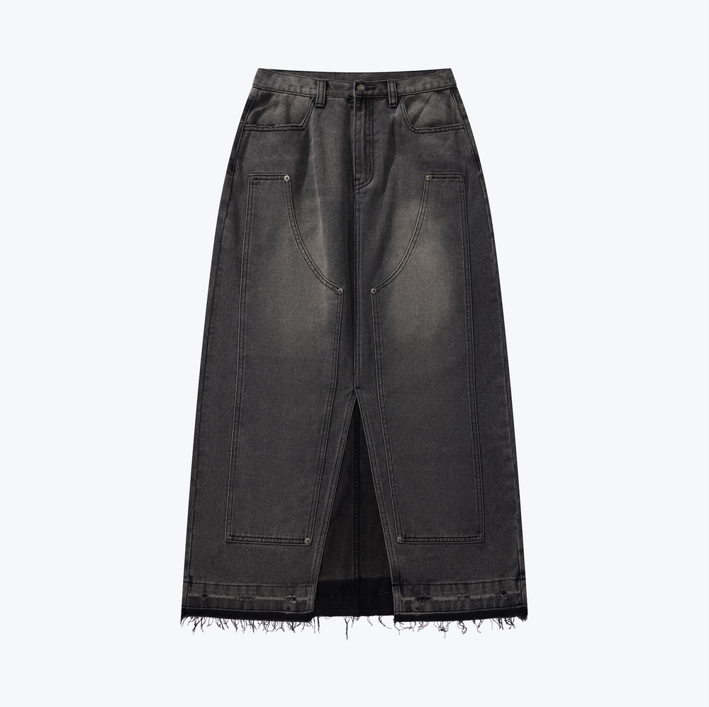 Double Knee Denim Full Skirts Dark Grey【L24-24DG】