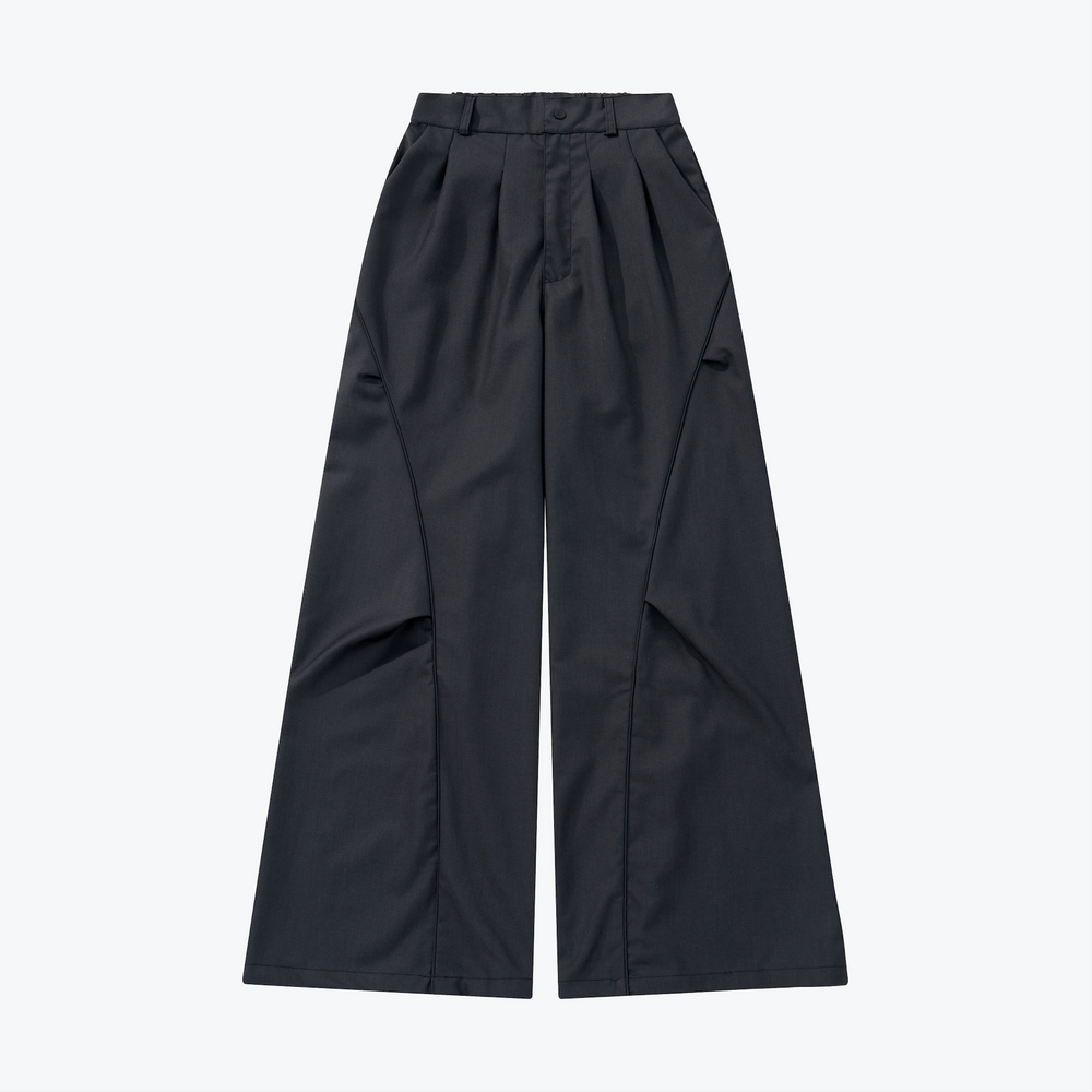 Ruched Long Wide Trousers Steel Grey【L24-45SG】