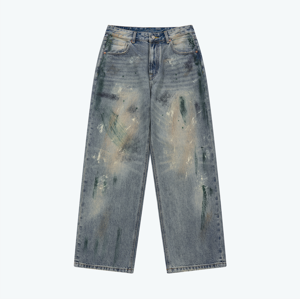 Washed Paint Splattered Jeans Blue【M24-44BL】