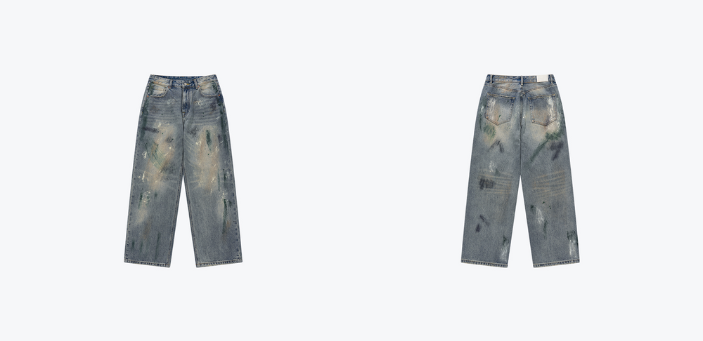 
                  
                    Washed Paint Splattered Jeans Blue【M24-44BL】
                  
                