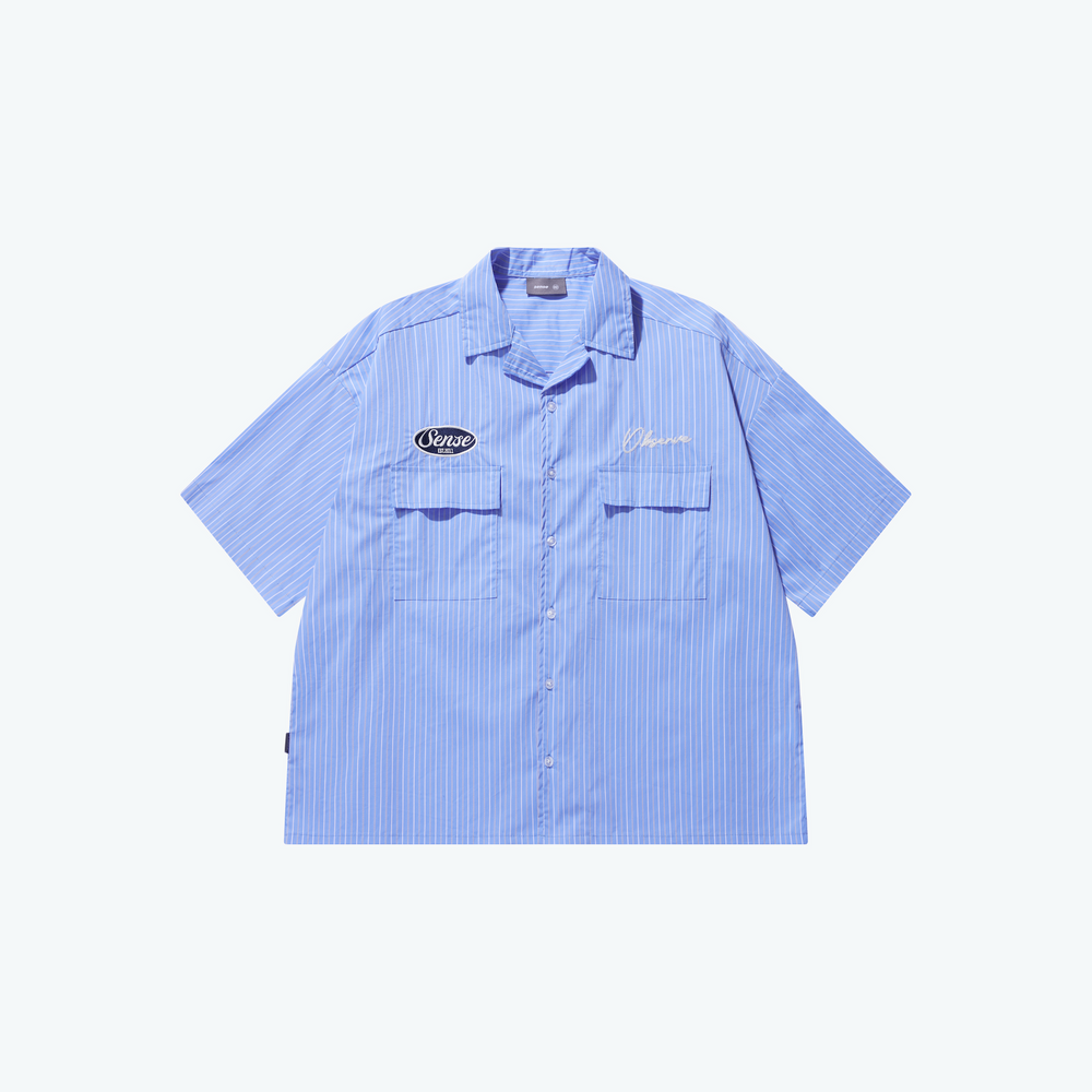 Short Cut Stripe Shirt Deep Blue【M25-10DB】