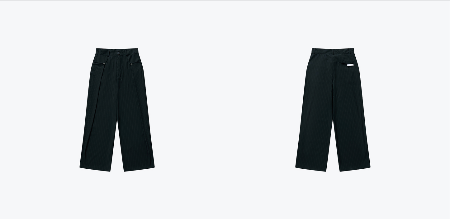 
                  
                    Pleated Dark Stripe Wide Trousers Black 【M25-11BK】
                  
                