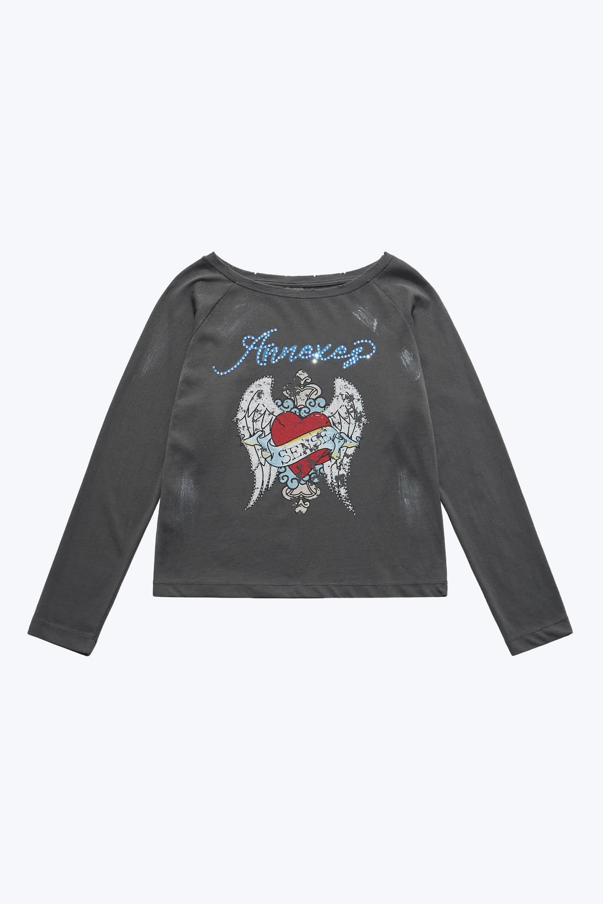 Wings Off-Shoulder Tee Grey【L25-T12GY】