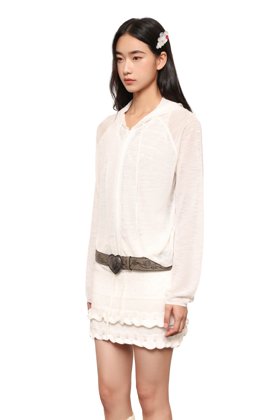 
                  
                    Sheer Knit ZIp-Up Hoodie White【L26-31WH】
                  
                