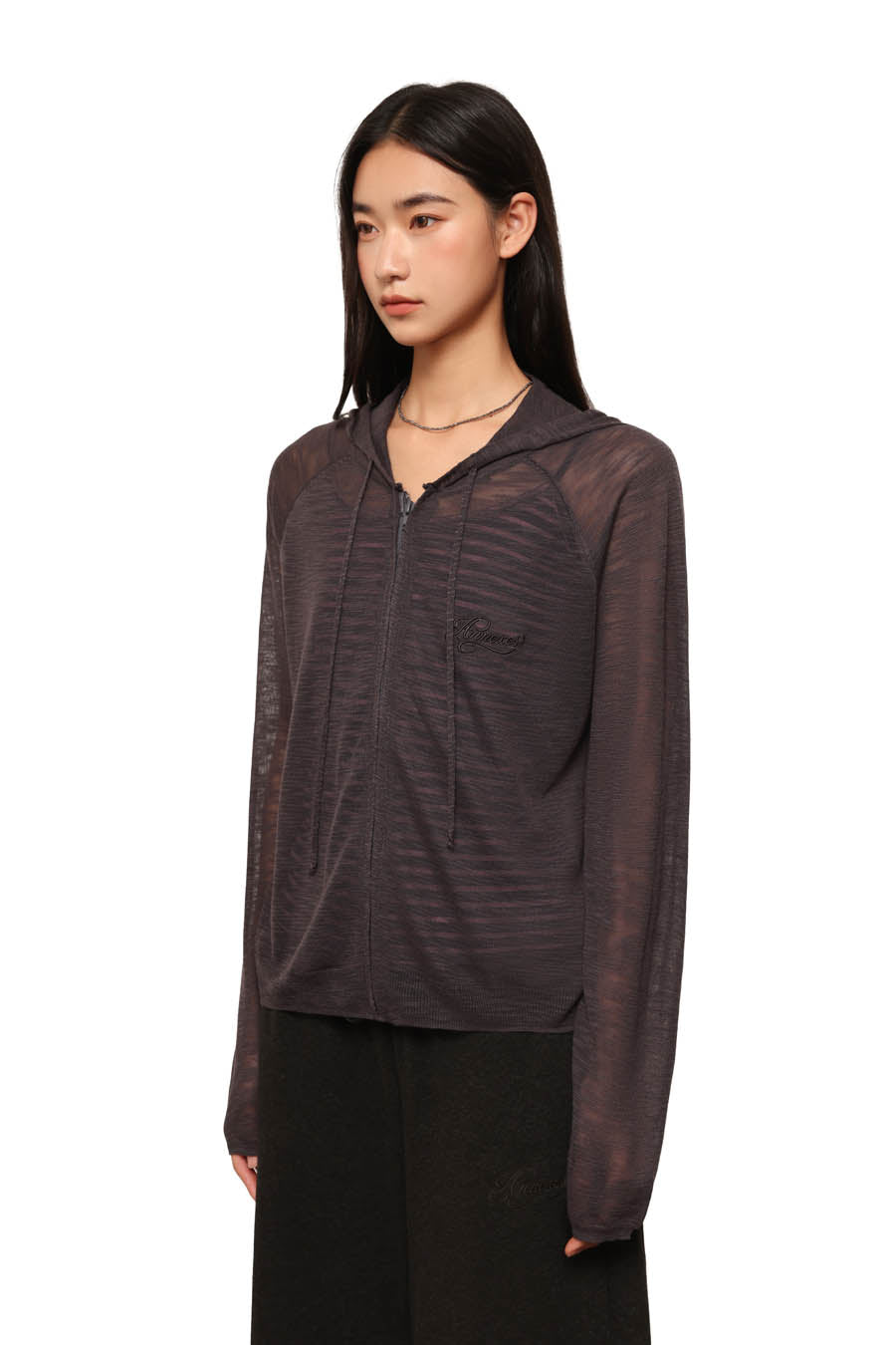 
                  
                    Sheer Knit Zip-Up Hoodie Black【L26-31BK】
                  
                