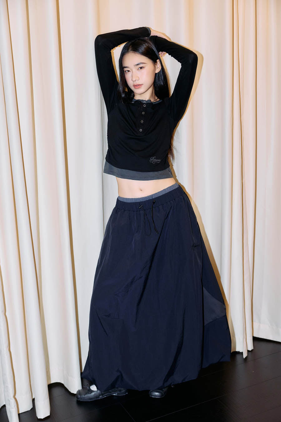 
                  
                    Parachute Drawstring Parachute Skirt Black【L26-30BK】
                  
                