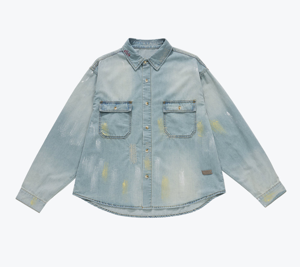 Ageing Wash Denim Shirt Blue【SENXTM-01BL】