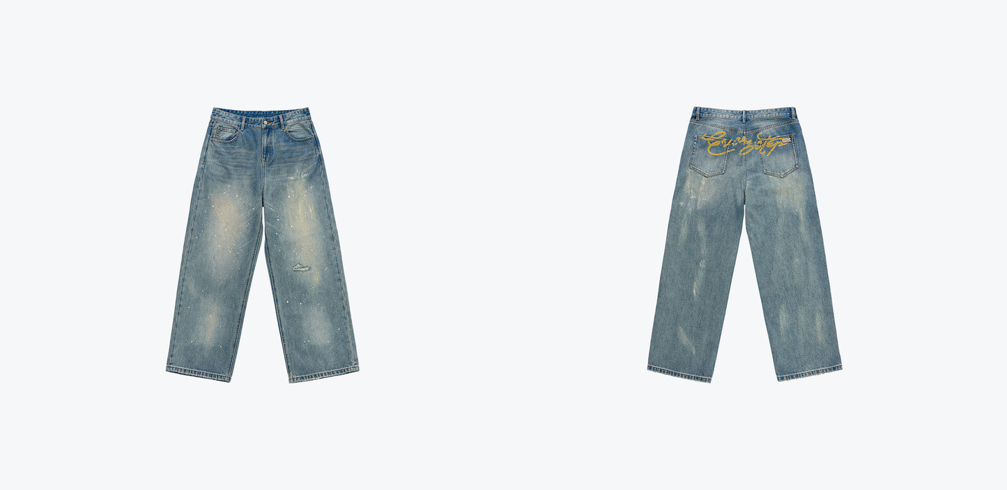 
                  
                    Print Splattered Washed Jeans Blue【SENxTM-02BL】
                  
                
