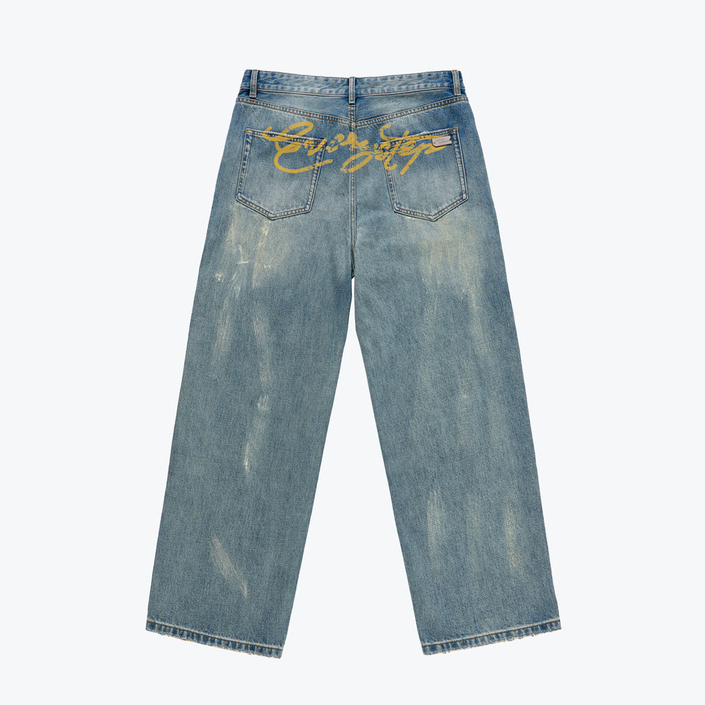 
                  
                    Print Splattered Washed Jeans Blue【SENxTM-02BL】
                  
                