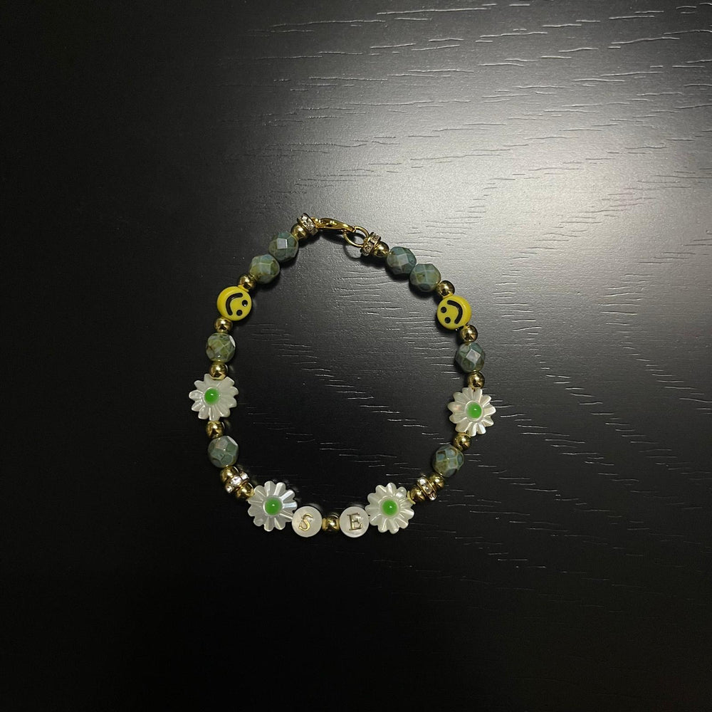 Green Stone With 4 Flowers Bracelet V2【SFX-017-GRN】