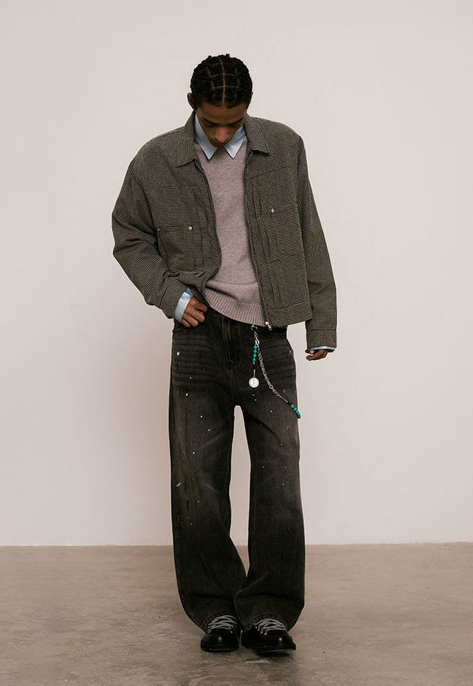 
                  
                    Embroidered Plaid Jacket Gray Black【M25-49GB】
                  
                