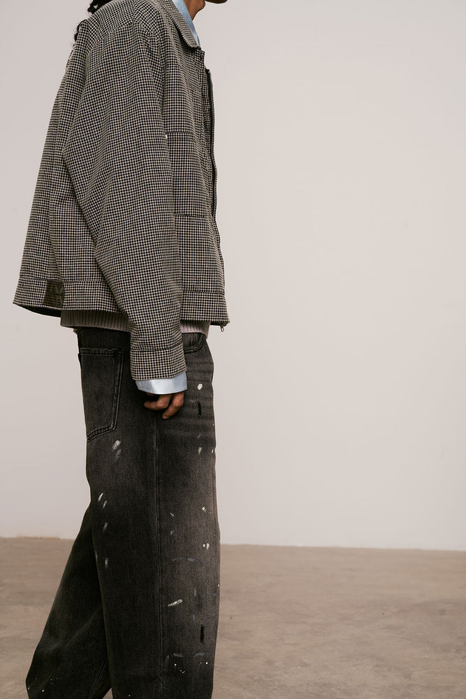 
                  
                    Embroidered Plaid Jacket Gray Black【M25-49GB】
                  
                