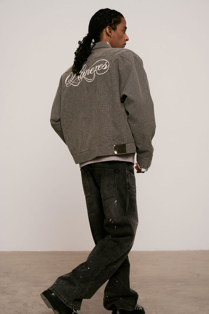 
                  
                    Embroidered Plaid Jacket Gray Black【M25-49GB】
                  
                