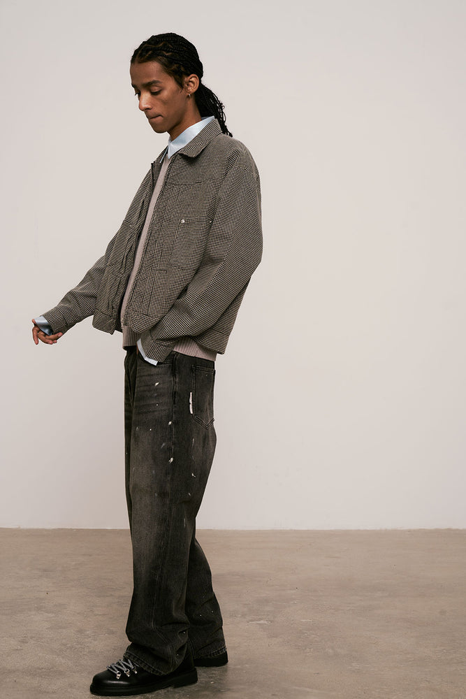 
                  
                    Embroidered Plaid Jacket Gray Black【M25-49GB】
                  
                