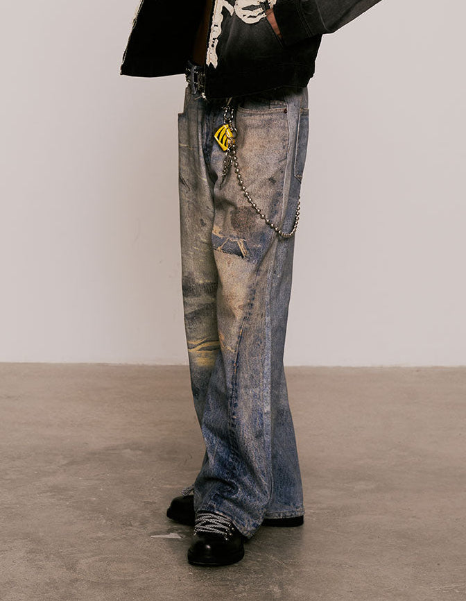 
                  
                    Loose Fit Fake Print Jeans Blue【M25-28BL】
                  
                