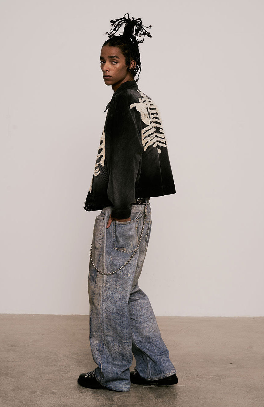 
                  
                    Loose Fit Fake Print Jeans Blue【M25-28BL】
                  
                