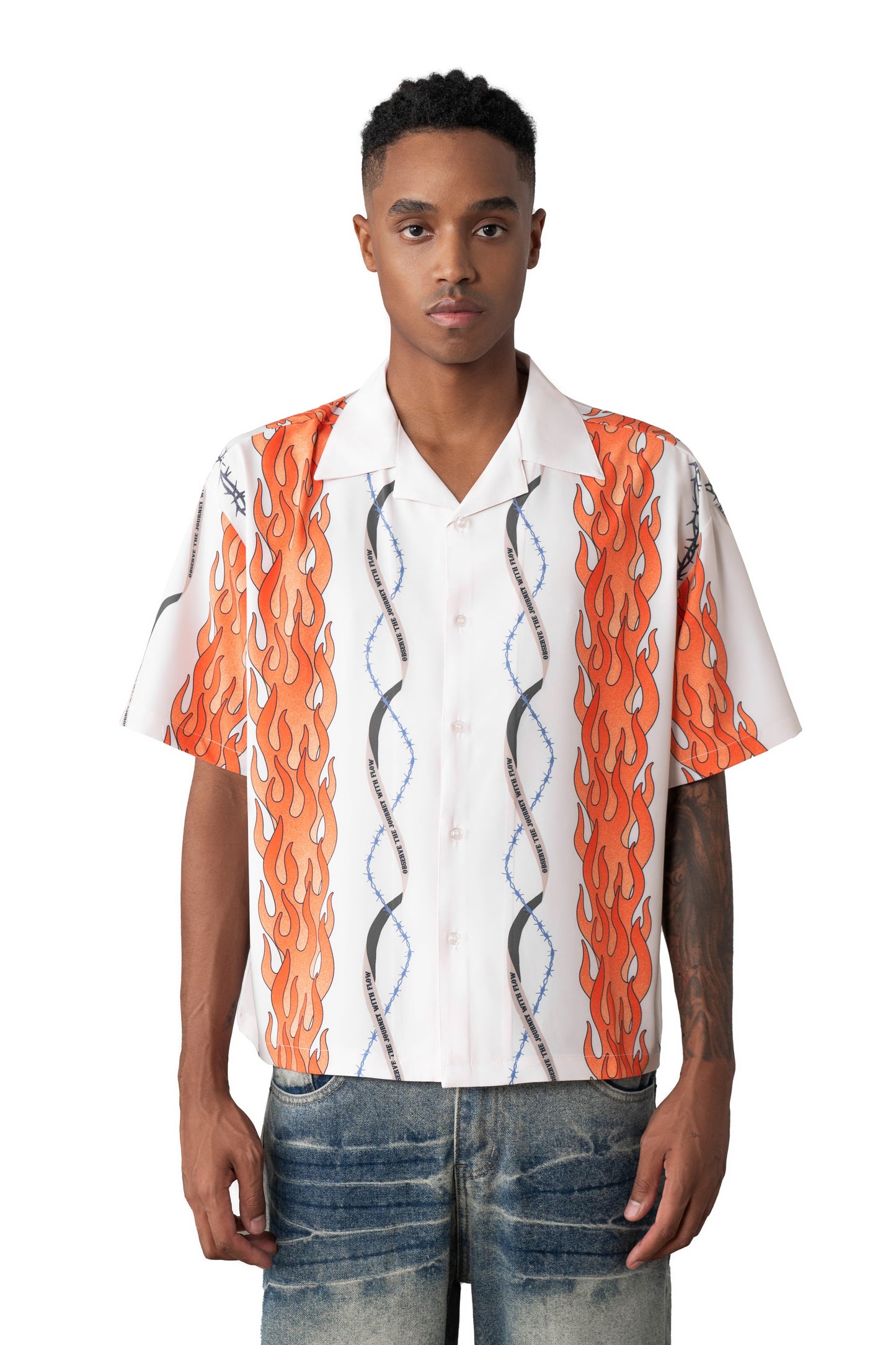 
                  
                    Flame Heart Print Shirt Cream 【M25-32CM】
                  
                