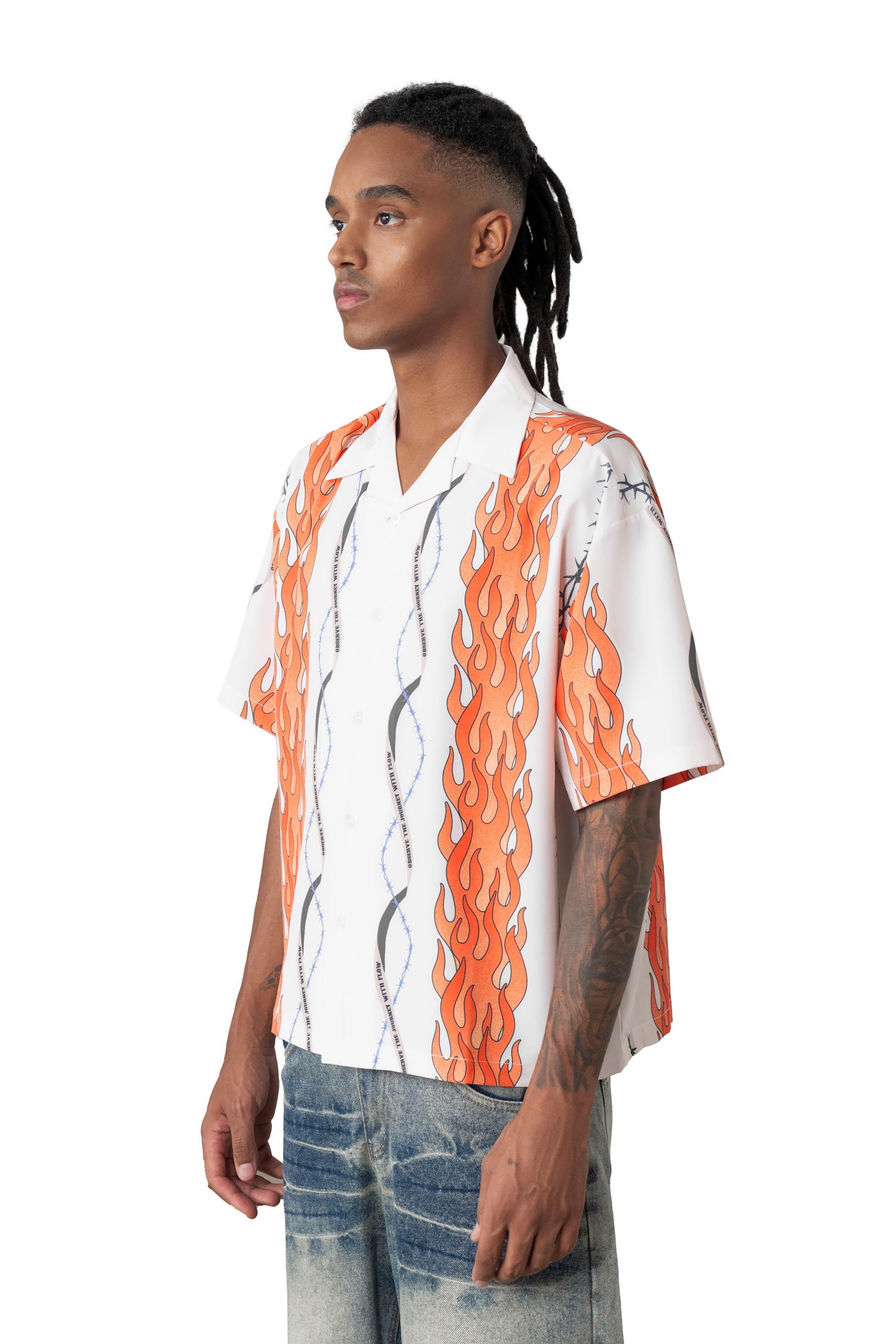 
                  
                    Flame Heart Print Shirt Cream 【M25-32CM】
                  
                