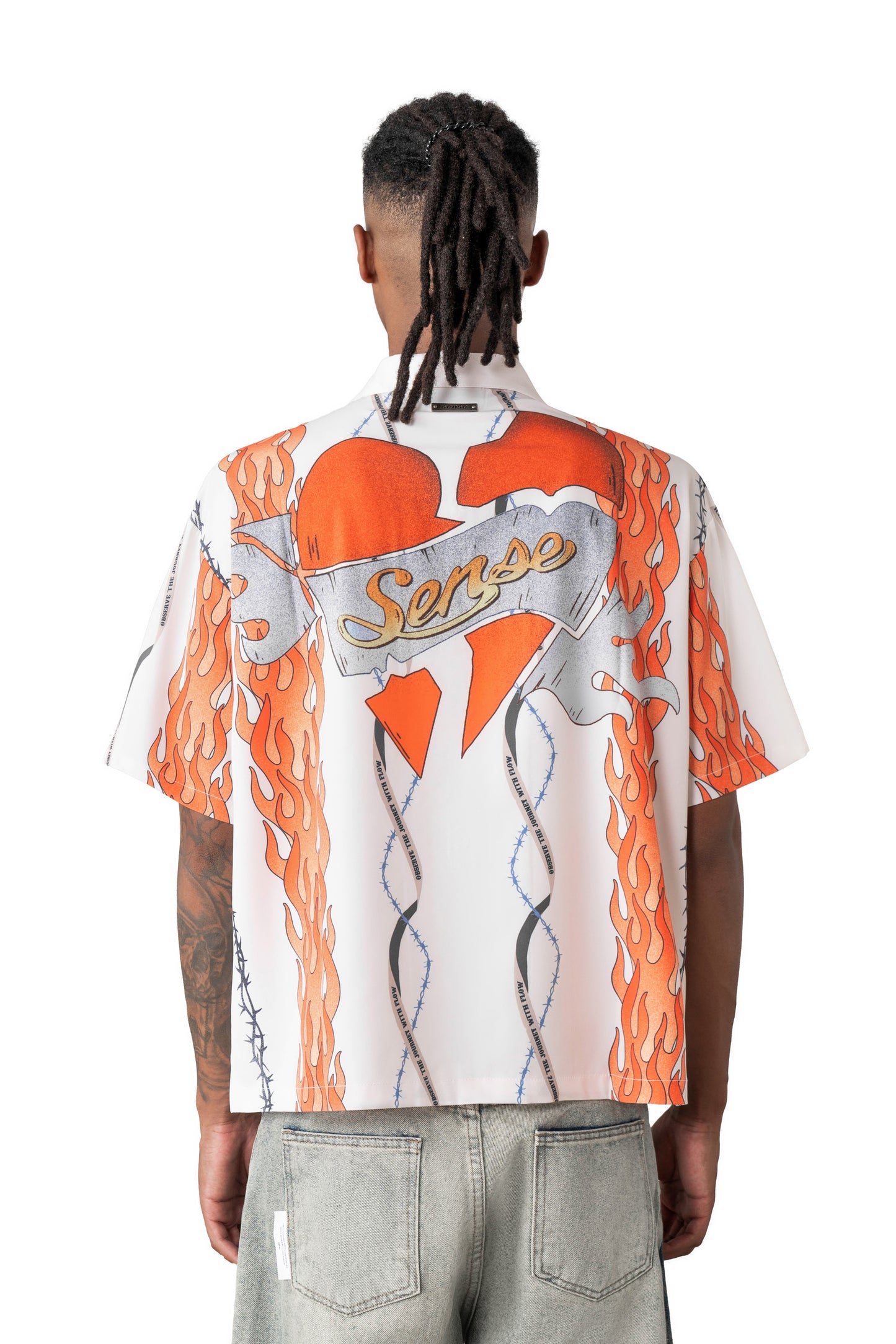 
                  
                    Flame Heart Print Shirt Cream 【M25-32CM】
                  
                