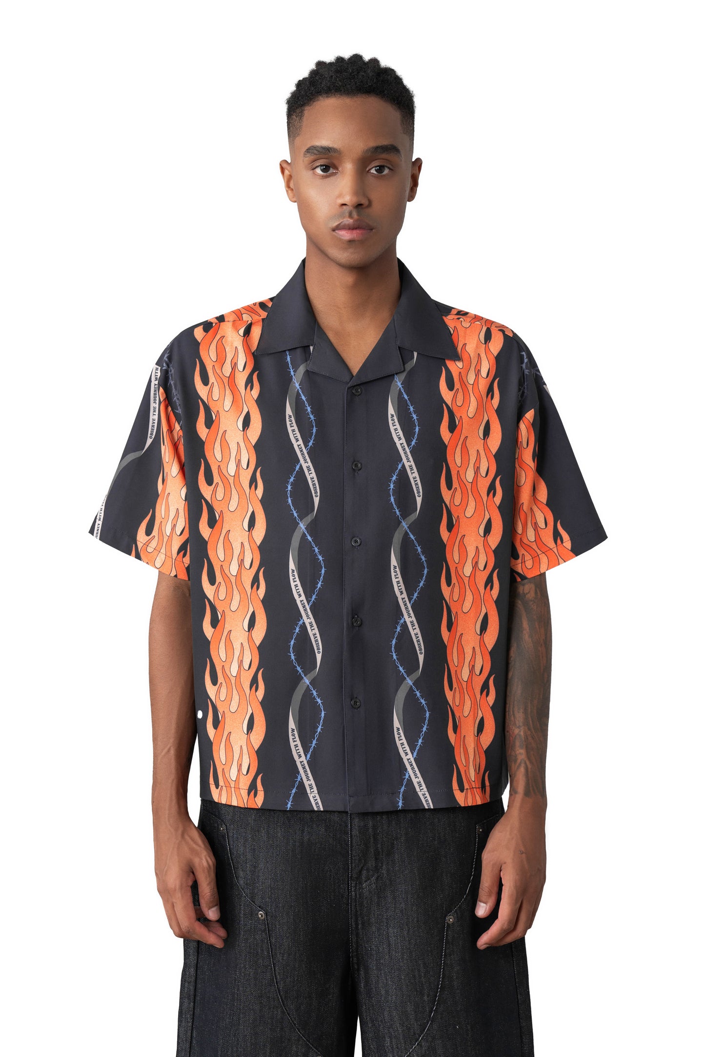
                  
                    Flame Heart Print Shirt Black【M25-32BK】
                  
                