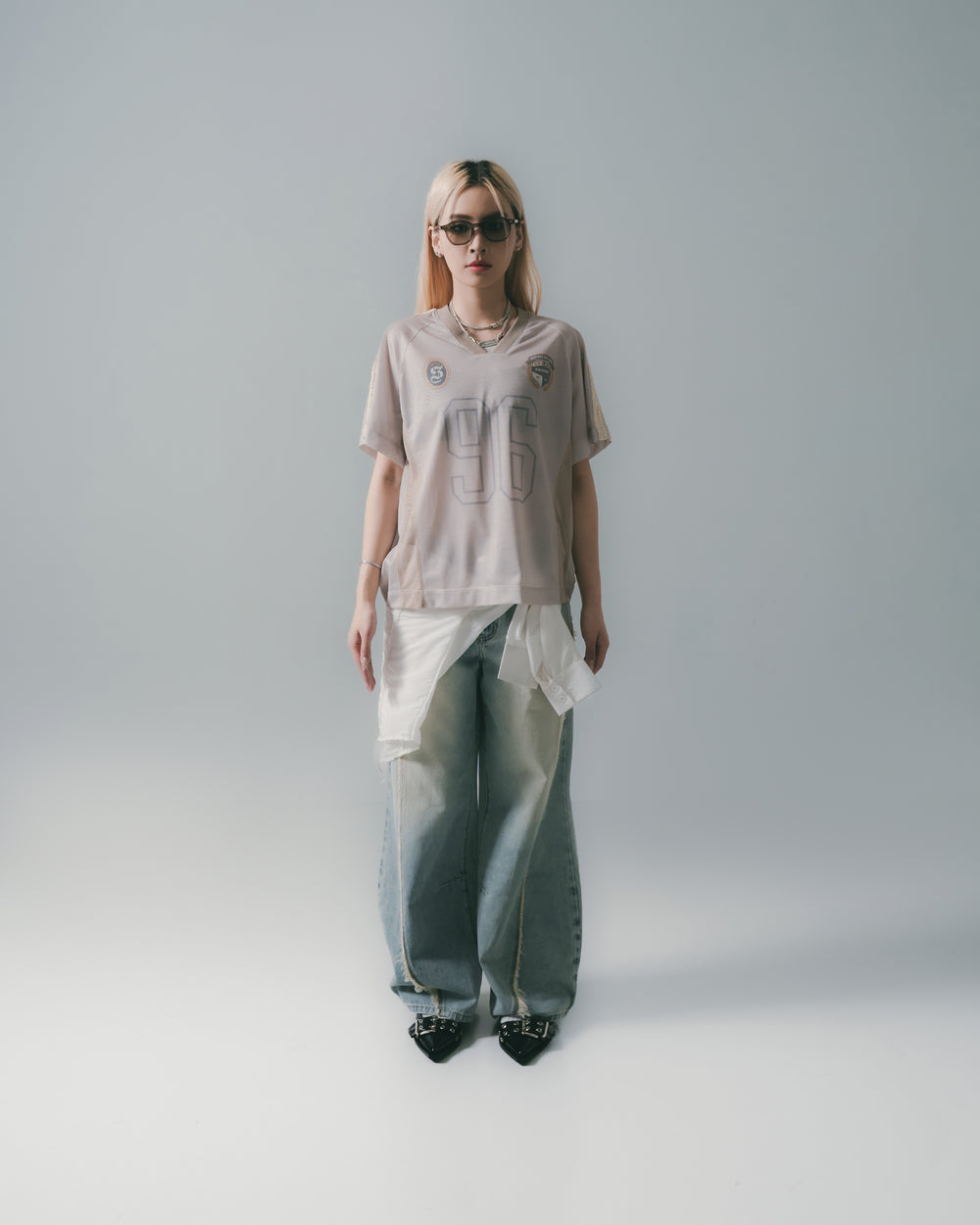 Football Mesh Oversize T-Shirts Beige【L25-T01BE】