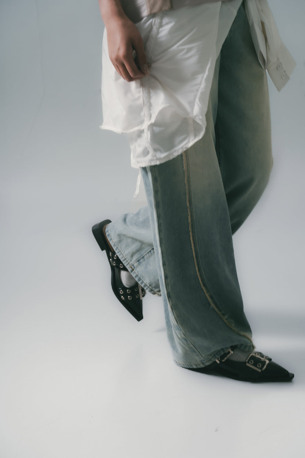 Twist Seam Baggy Denim Jeans Light Indigo【L25-05LI】