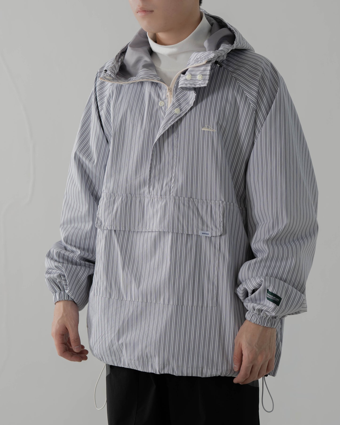
                  
                    Stripe Zip up Pullover Pale Grey【M23-40PG】
                  
                