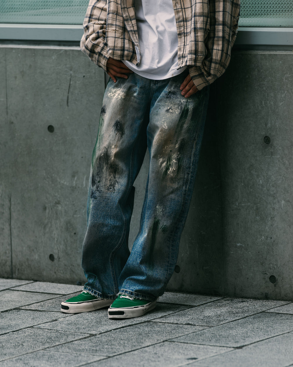 Washed Paint Splattered Jeans Blue【M24-44BL】
