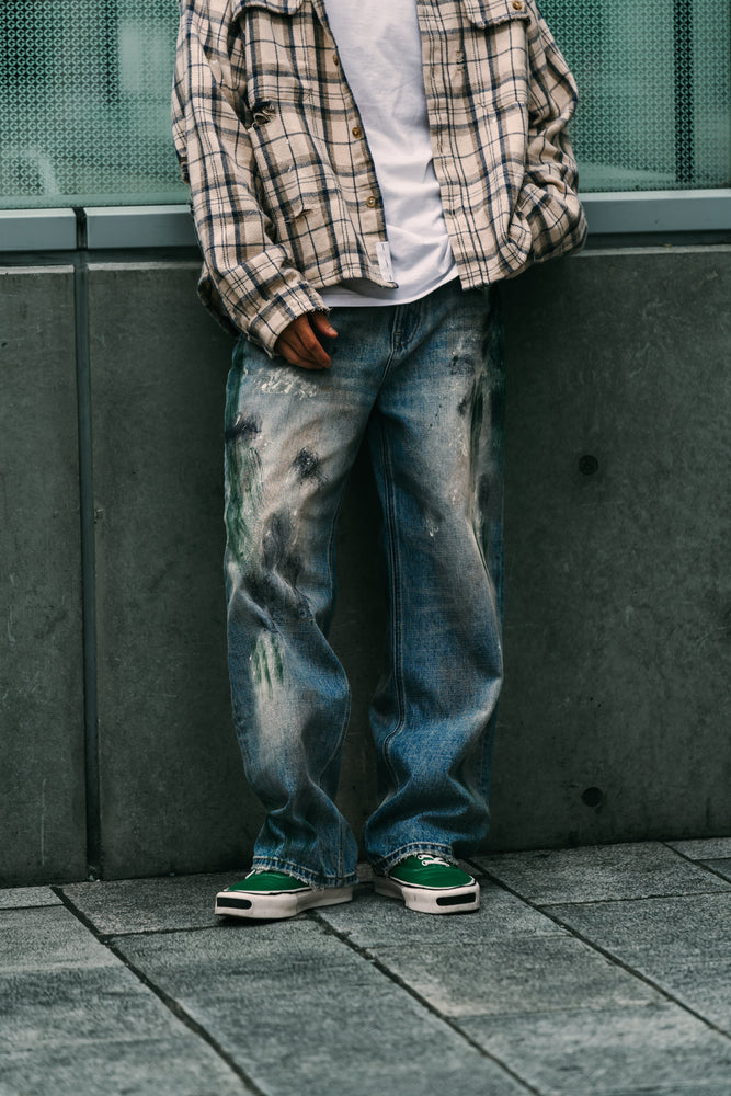 
                  
                    Washed Paint Splattered Jeans Blue【M24-44BL】
                  
                