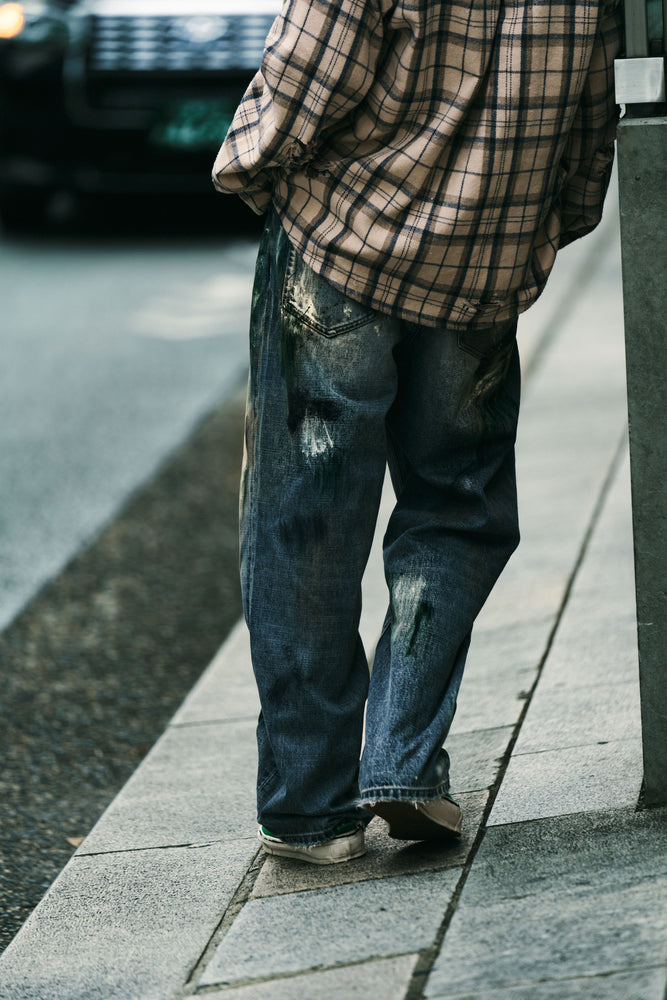 
                  
                    Washed Paint Splattered Jeans Blue【M24-44BL】
                  
                