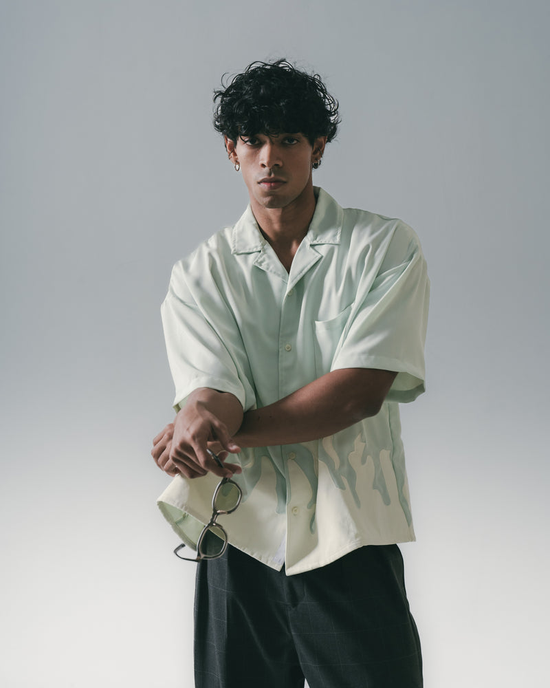
                  
                    Flame Patch Collar Shirt Aqua Green【M24-36GN】
                  
                