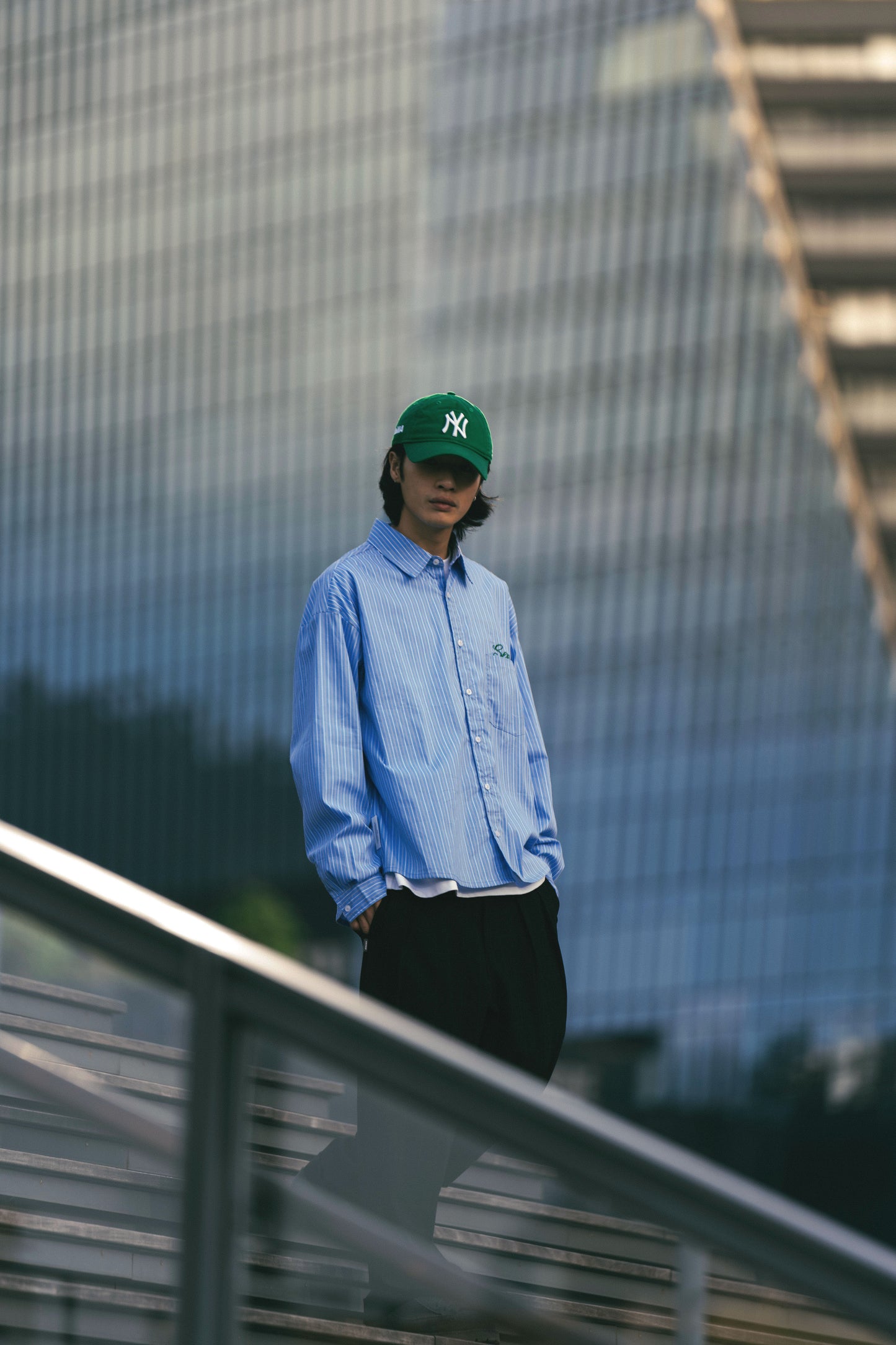 
                  
                    Wide Fit Stripe Shirt Blue【M25-55BL】
                  
                