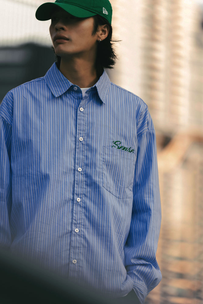 
                  
                    Wide Fit Stripe Shirt Blue【M25-55BL】
                  
                