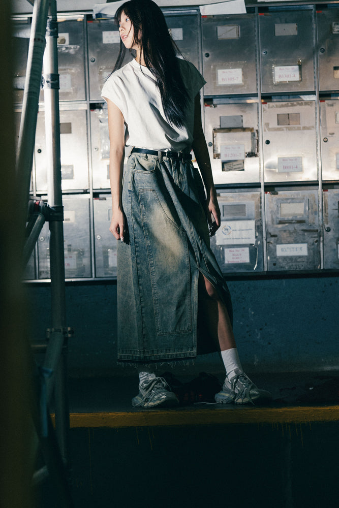 
                  
                    Double Knee Denim Full Skirts Dirty Blue【L24-24BL】
                  
                