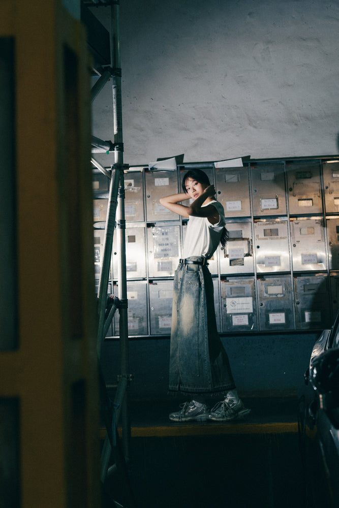 
                  
                    Double Knee Denim Full Skirts Dirty Blue【L24-24BL】
                  
                