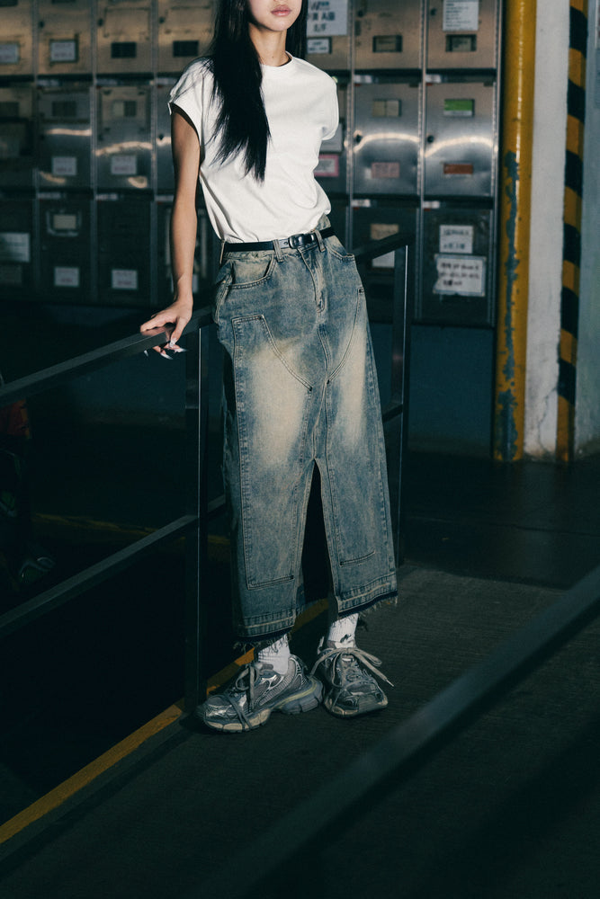 
                  
                    Double Knee Denim Full Skirts Dirty Blue【L24-24BL】
                  
                
