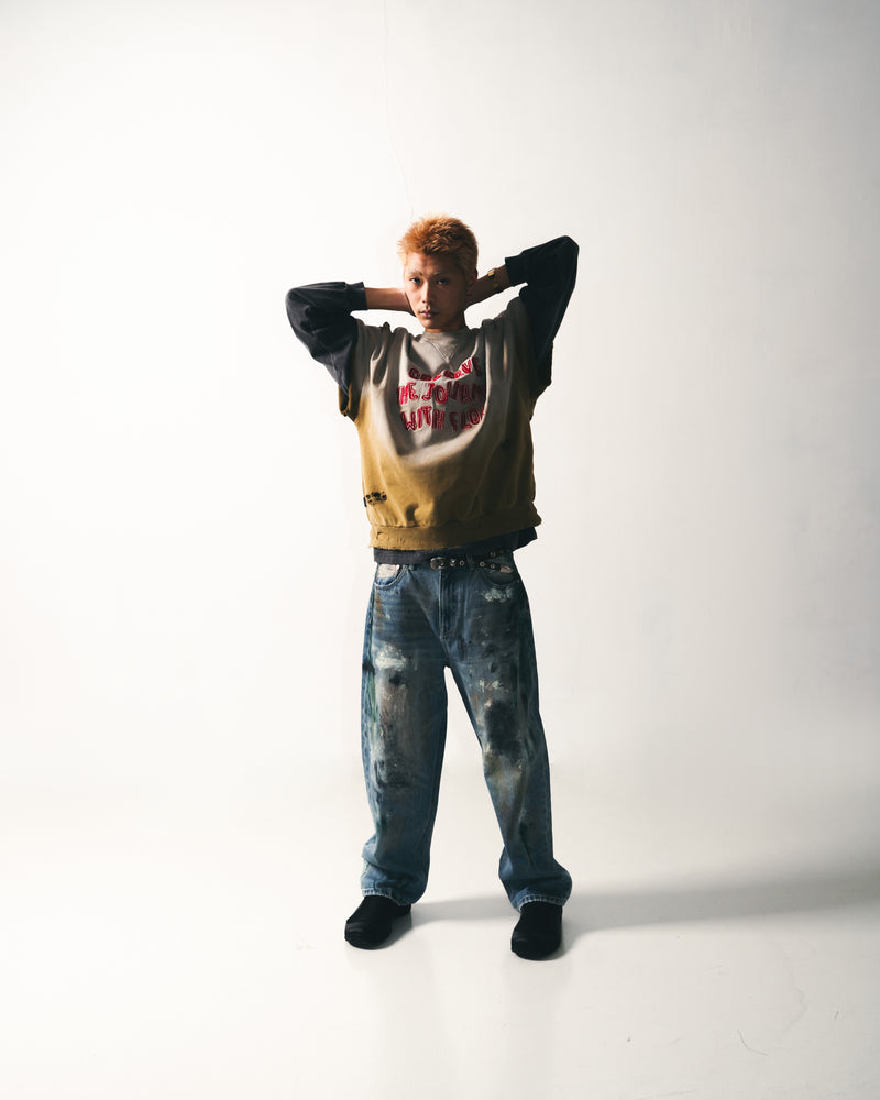 
                  
                    Washed Paint Splattered Jeans Blue【M24-44BL】
                  
                