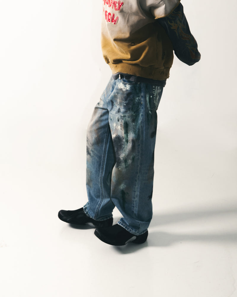 
                  
                    Washed Paint Splattered Jeans Blue【M24-44BL】
                  
                