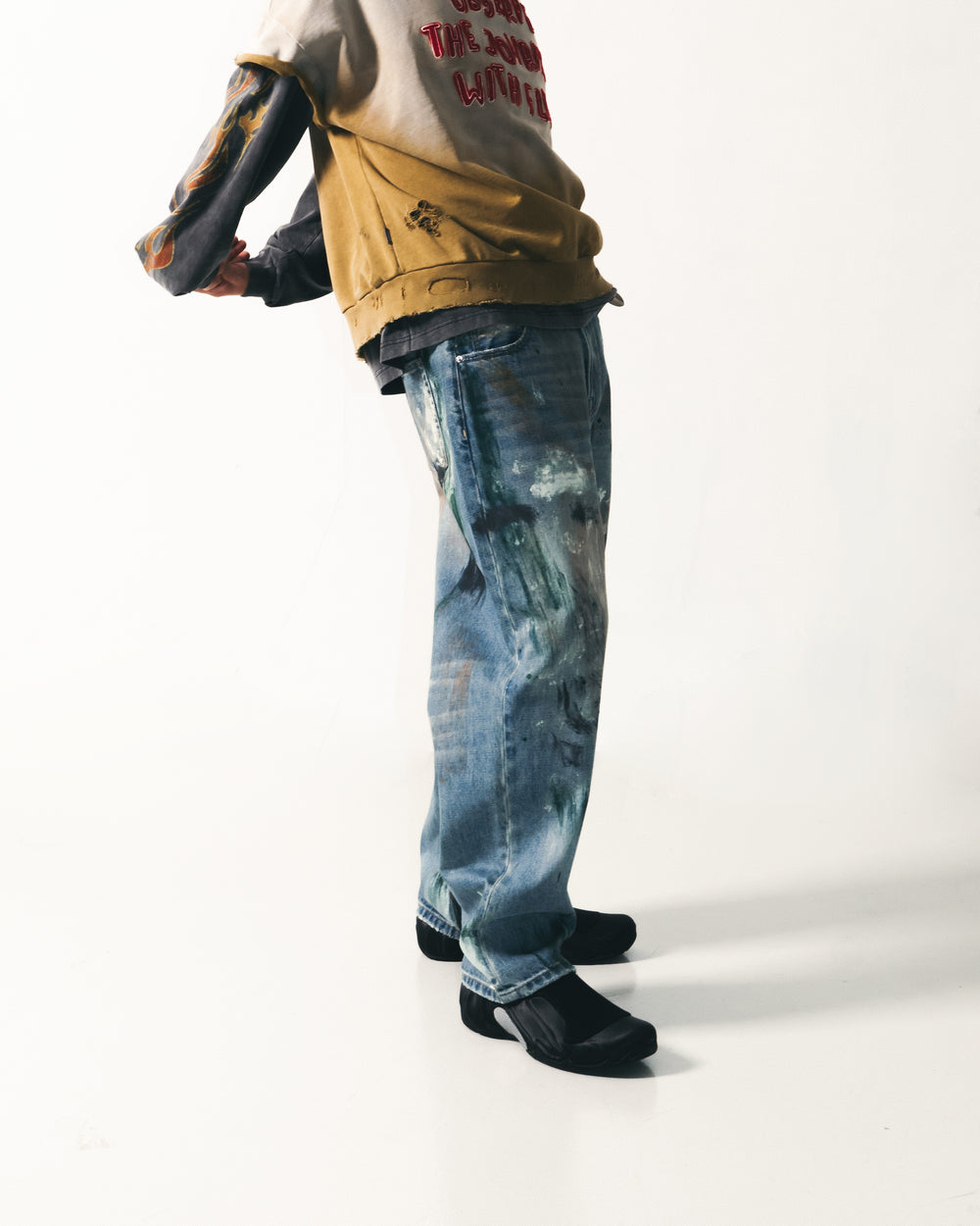 Washed Paint Splattered Jeans Blue【M24-44BL】