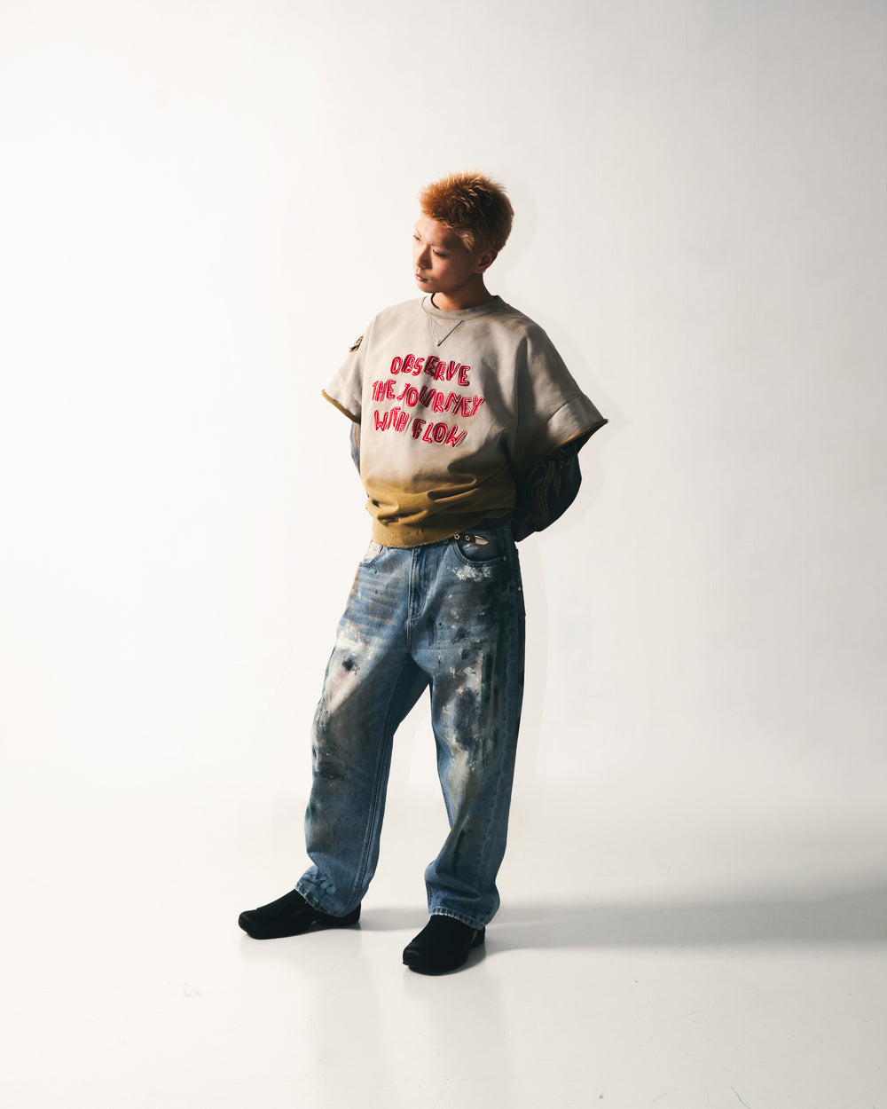 Washed Paint Splattered Jeans Blue【M24-44BL】