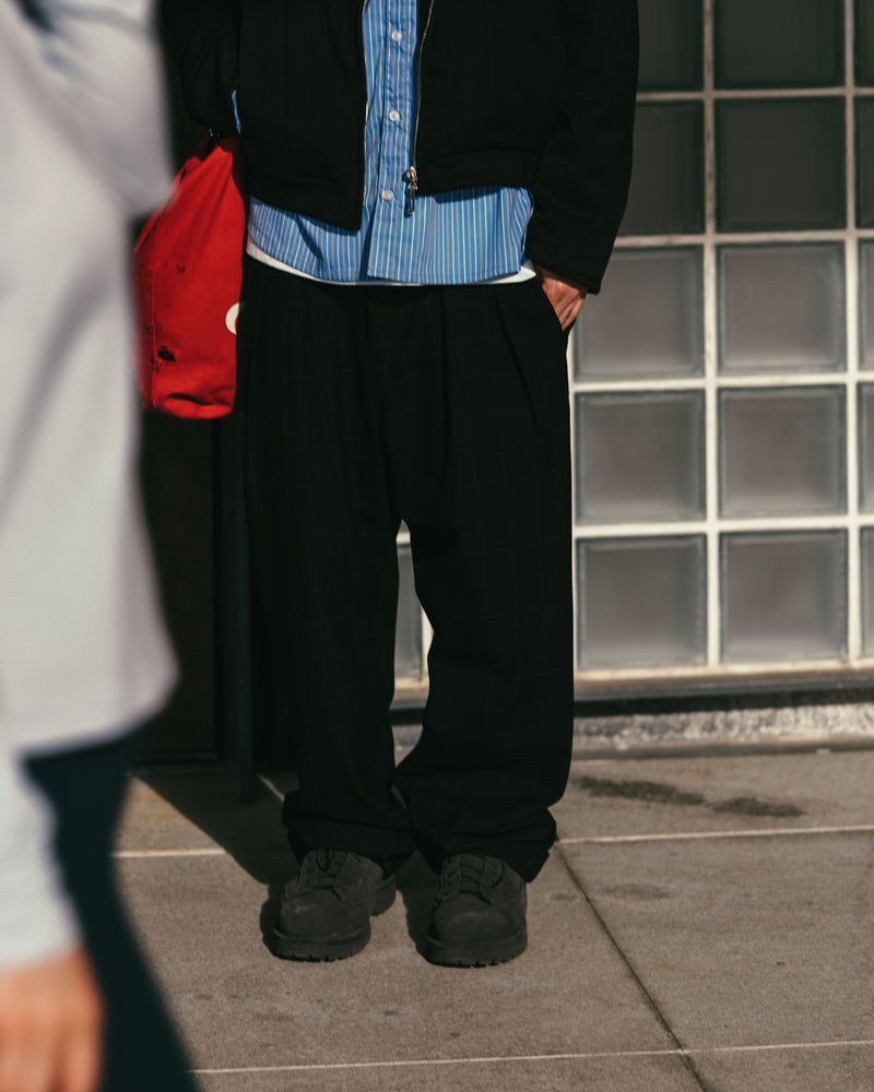 
                  
                    Wide Cut Checker Trousers Black【M25-09BK】
                  
                