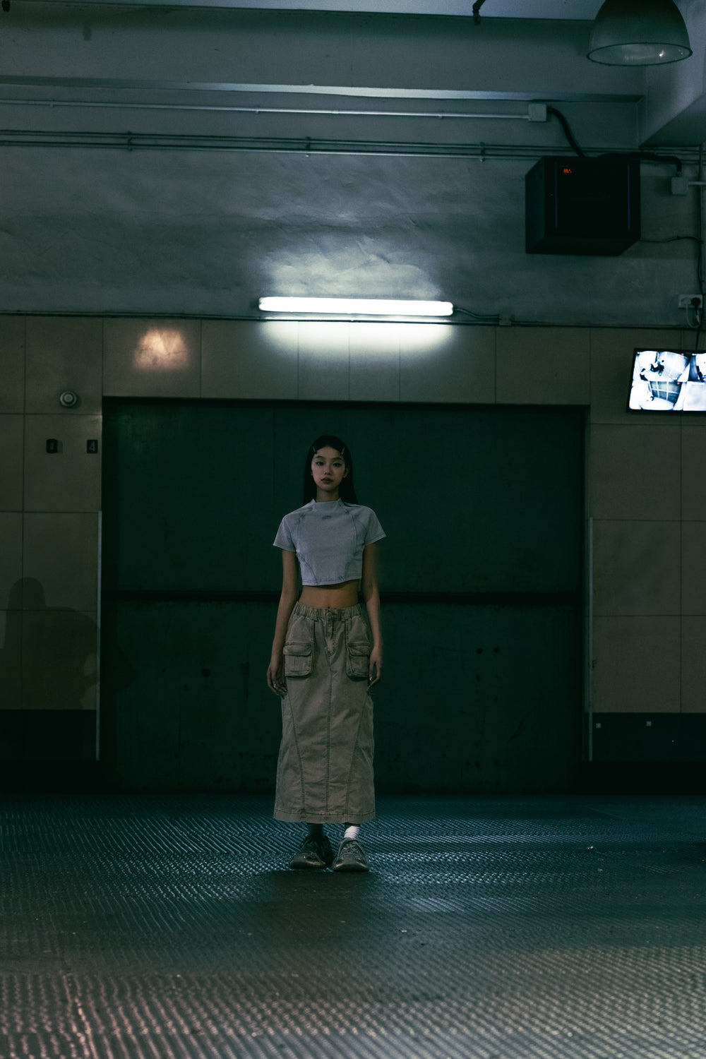 Washed Side Piping Full Skirt Khaki【L24-15KA】