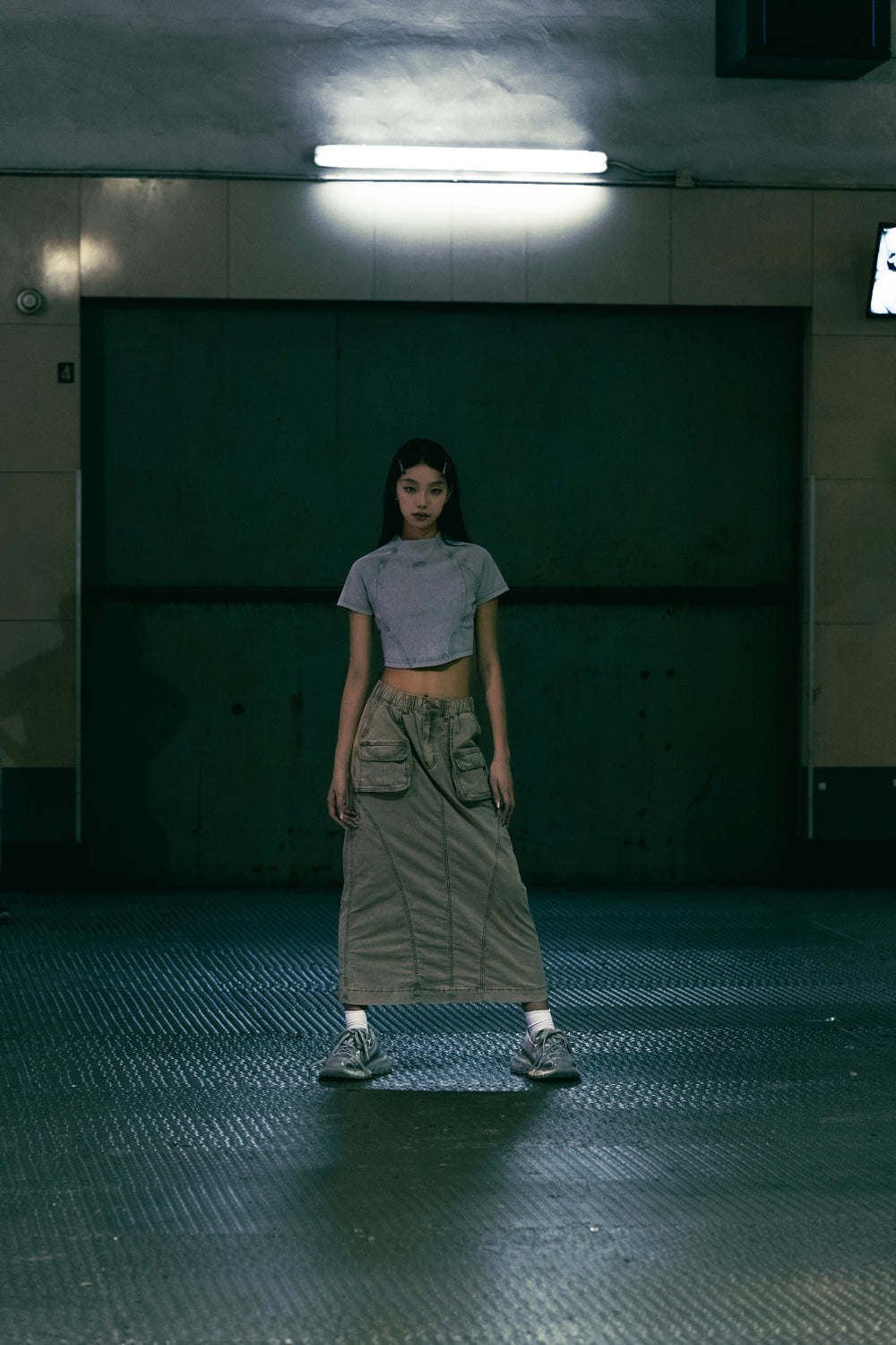 Washed Side Piping Full Skirt Khaki【L24-15KA】