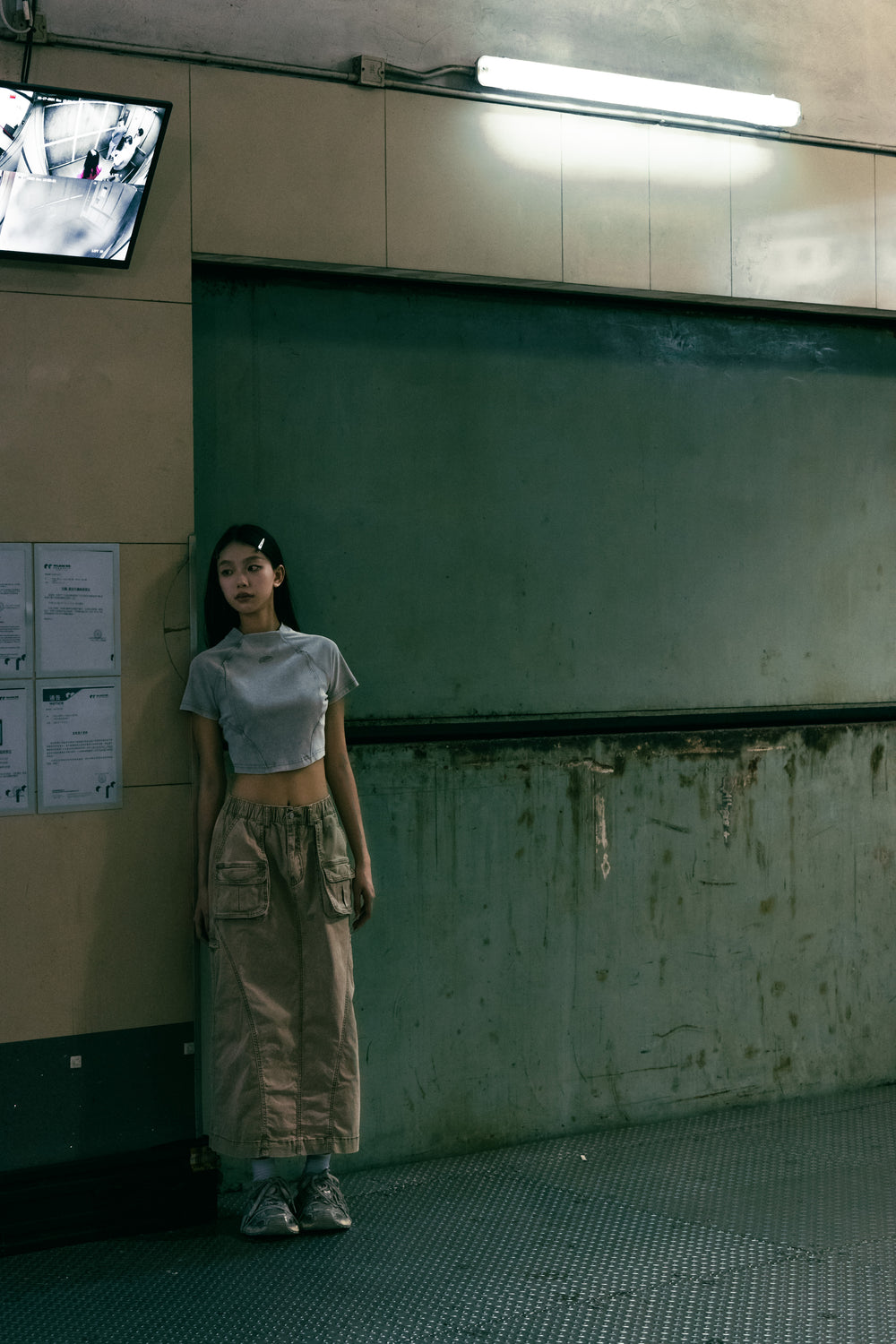Washed Side Piping Full Skirt Khaki【L24-15KA】