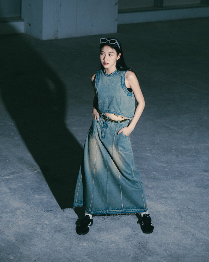 
                  
                    Damage Denim Full Skirts Light Indigo【L24-35IN】
                  
                